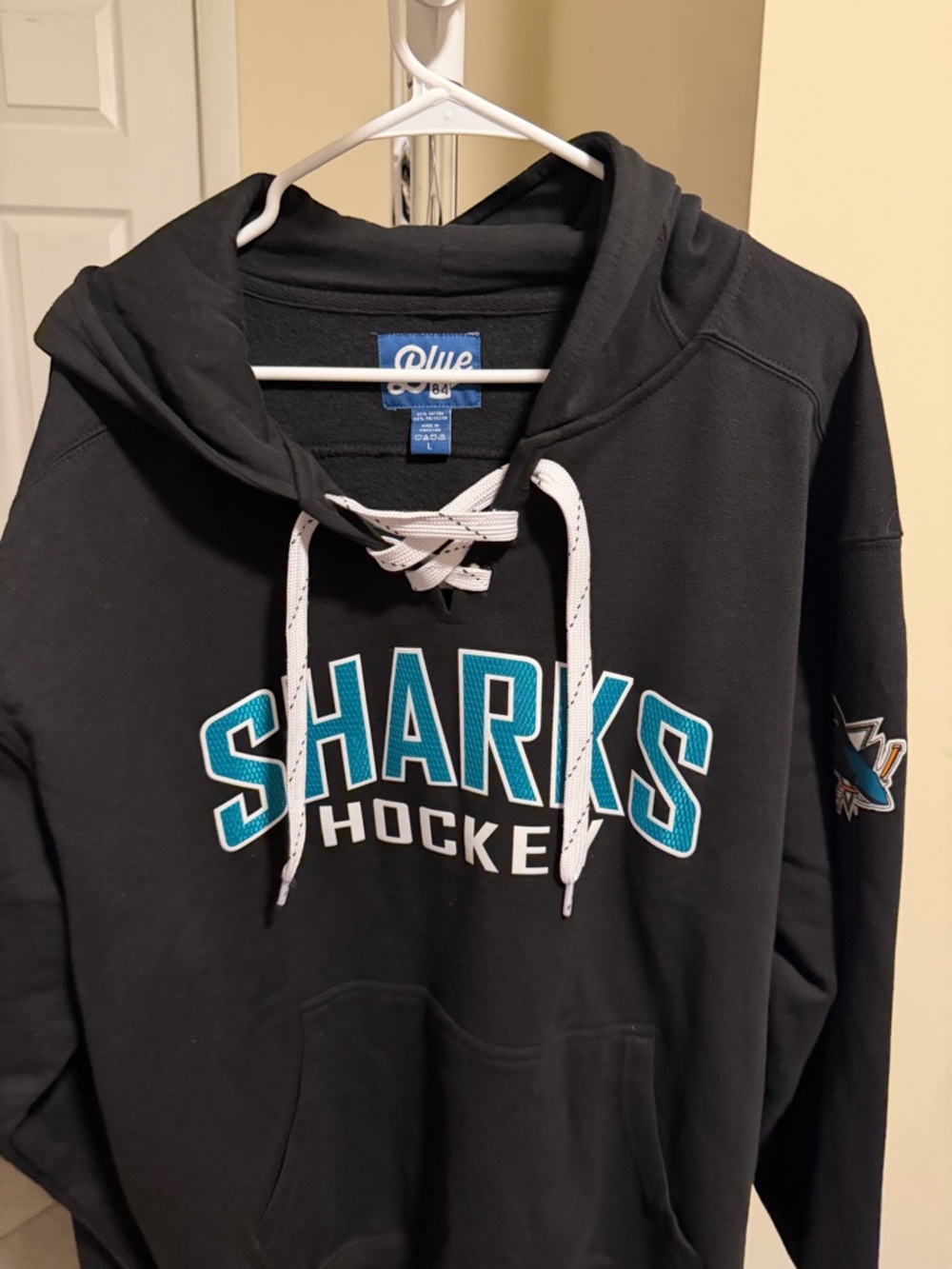 Sharks Hockey Lace-Up Hoodie - Black with Teal & White Logo